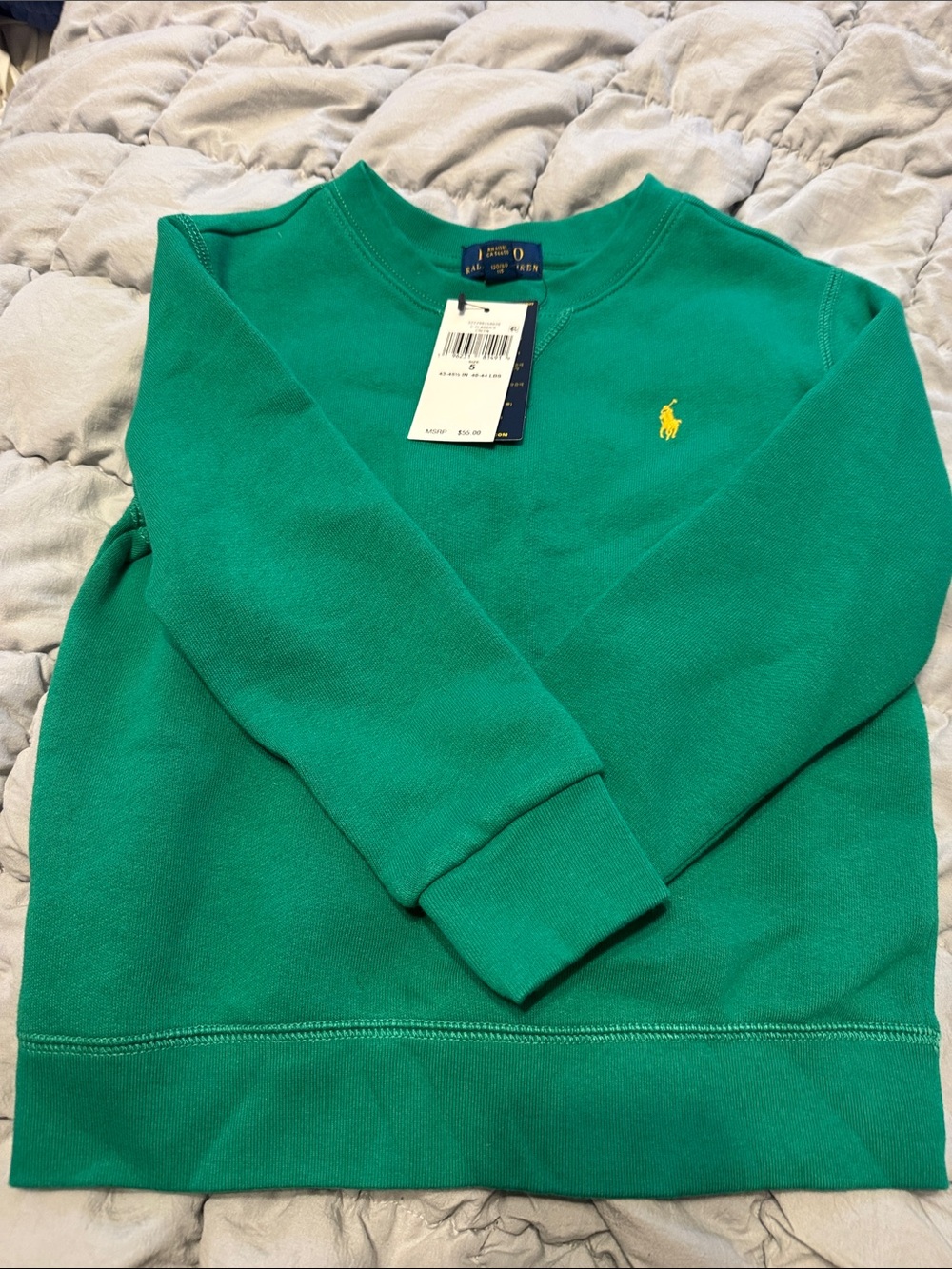 Ralph Lauren Emerald Green Crewneck Sweater with Yellow Pony